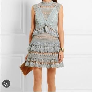 Self Portrait Teardrop Guipure Panelled Mini Dress Size 8 blue
